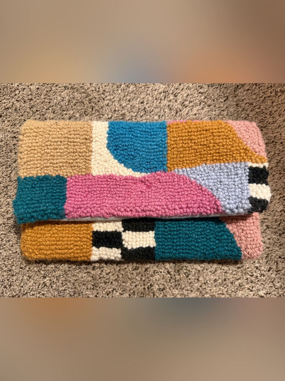 Boho Colorblock Textured Clutch in Pink, Teal & Mustard